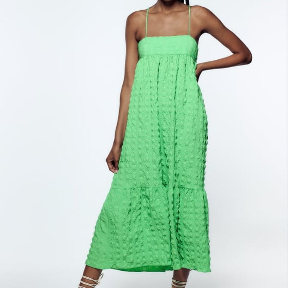 ZARA TEXTURED DRESS GREEN - REF. 7385/357